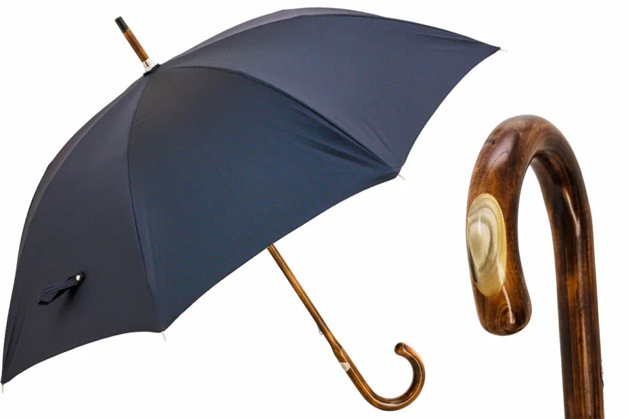 obrazek 1 Klasyczny granatowy parasol męski z piękną drewnianą rączką - Pasotti