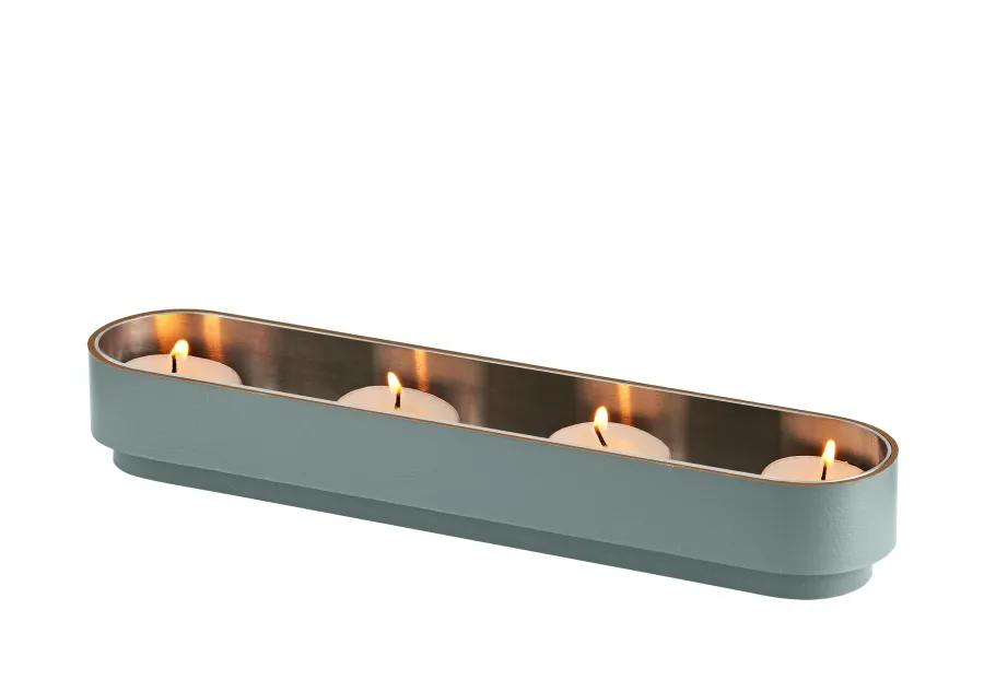 obrazek 1 Skórzany uchwyt na świeczki 25,7x5,1xH4 cm w kolorze jasnego pastelowego błękitu