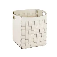 Zdjęcie Skórzany biały kosz Bottega 35x35xH40 cm wykonany z naturalnej skóry