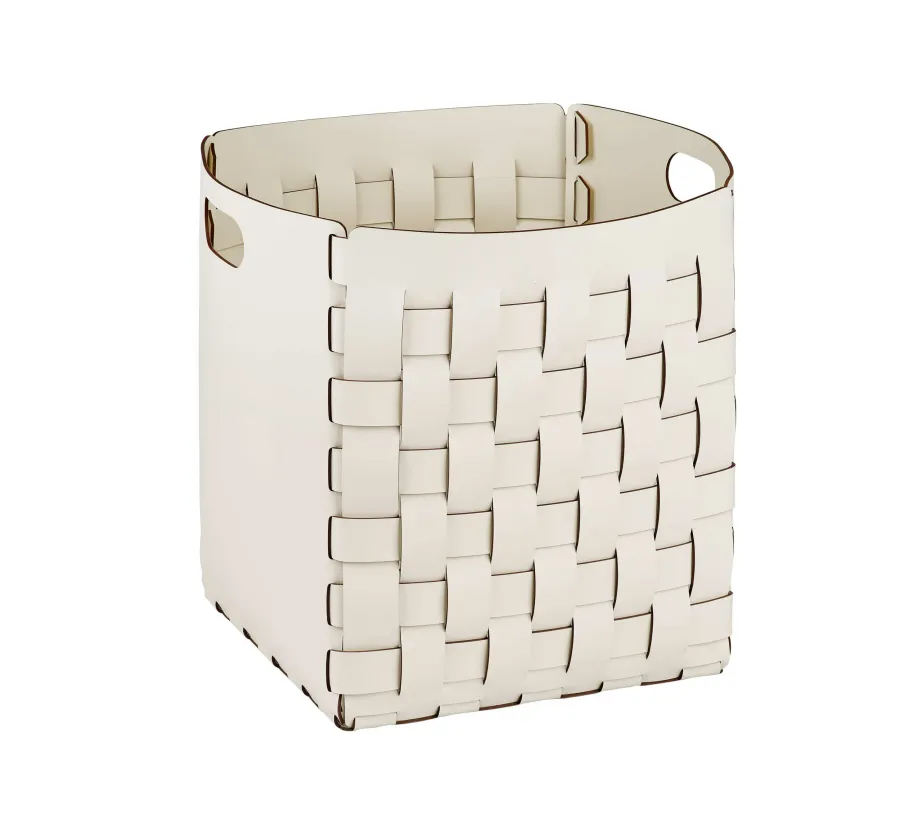 obrazek 1 Skórzany biały kosz Bottega 35x35xH40 cm wykonany z naturalnej skóry