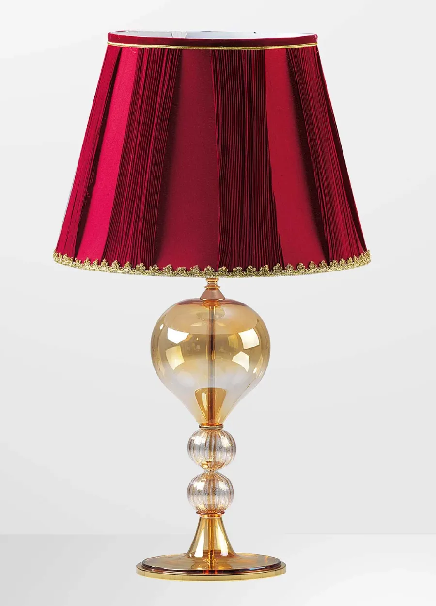 obrazek 1 Włoska złota lampa stołowa duża ze szkła Murano