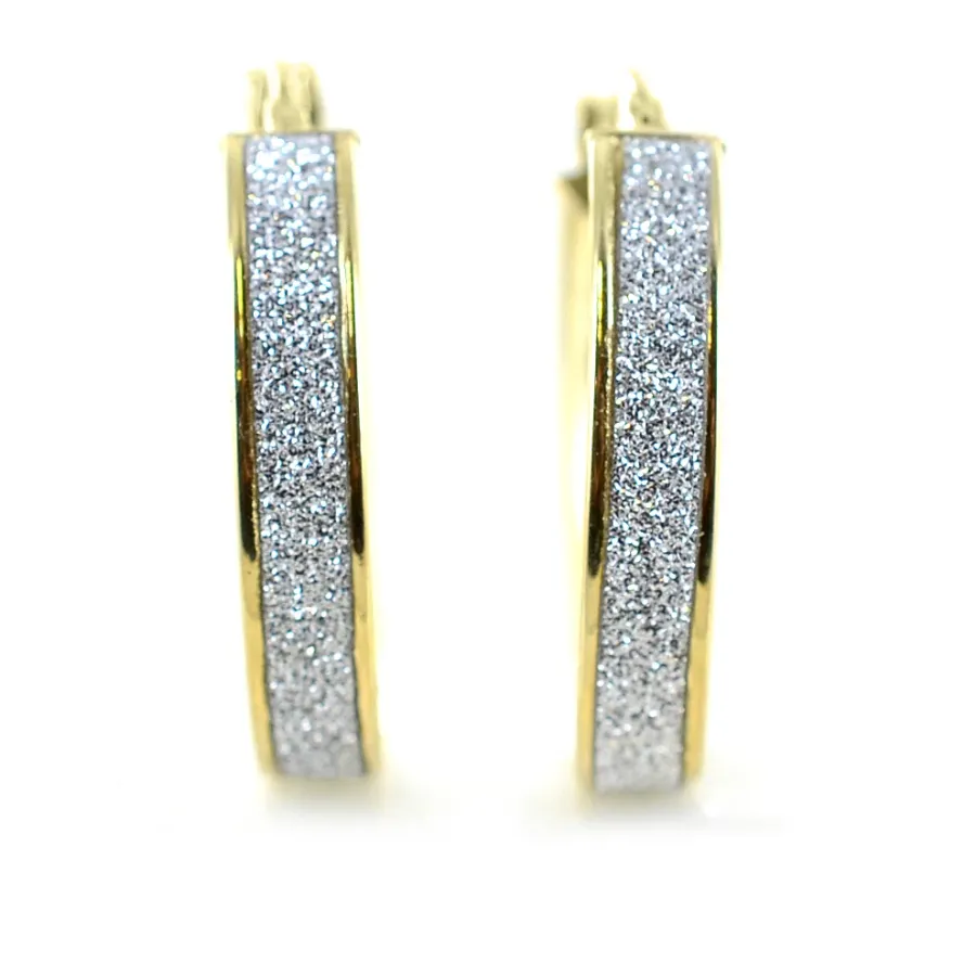 obrazek 2 Kolczyki damskie koła z żółtego złota i brokatu