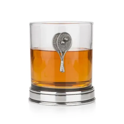 Zdjęcie Szczególny prezent dla miłośnika tenisa - szklanka do whisky z rakietami do tenisa z pewteru