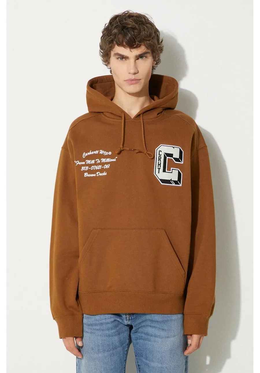 obrazek 1 Carhartt WIP bluza Hooded Brown Ducks Sweat męska kolor brązowy z kapturem z aplikacją I033930.HZXX