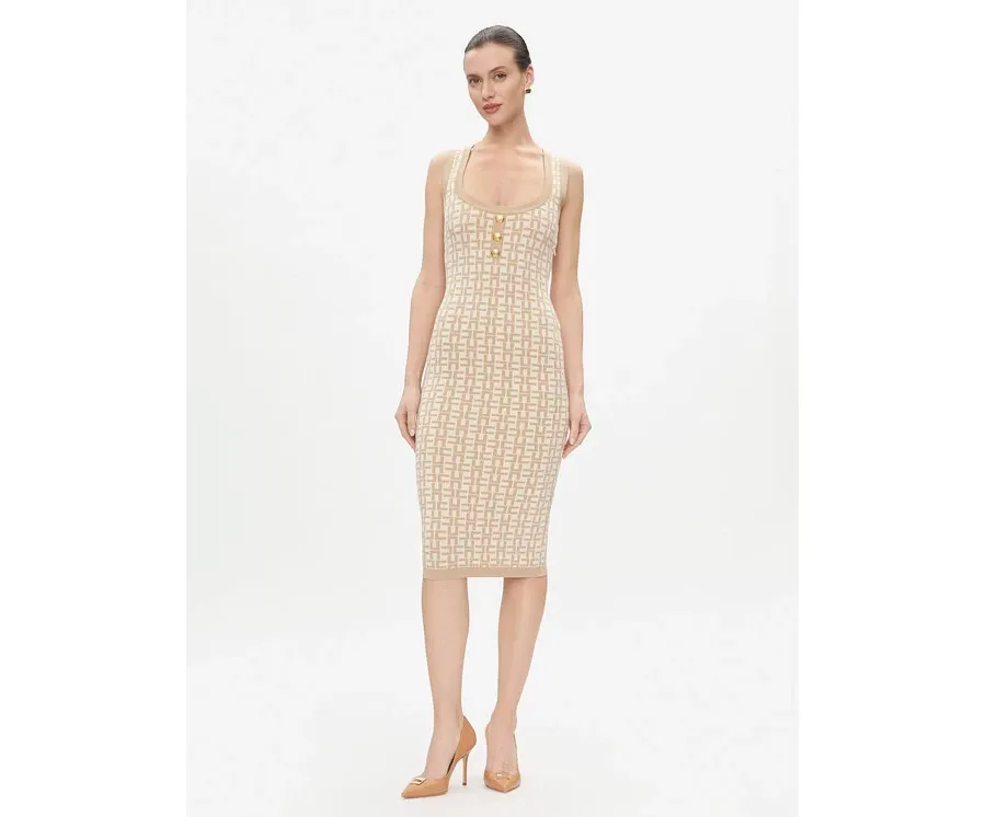 obrazek 1 Elisabetta Franchi Sukienka dzianinowa AM-55Z-41E2-V460 Beżowy Slim Fit