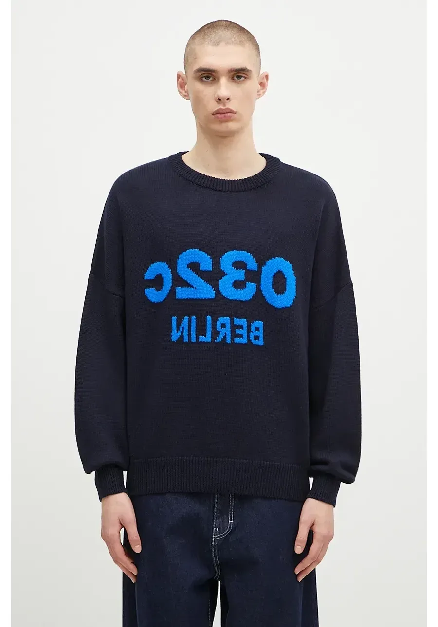 obrazek 1 032C sweter wełniany ''Selfie'' Sweater męski kolor granatowy ciepły F24-URK-1511-300