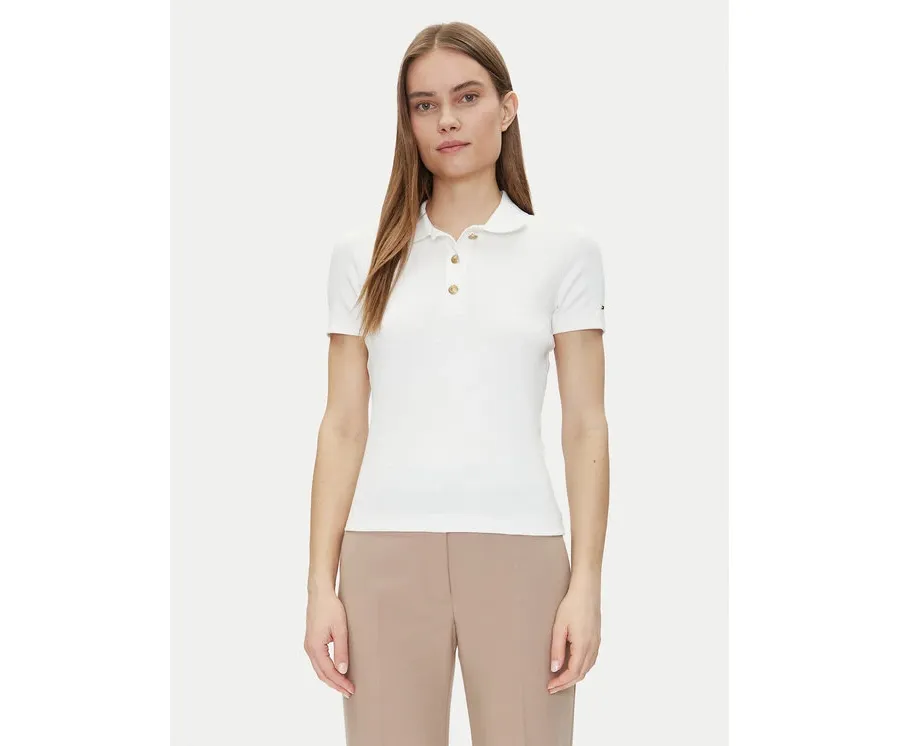 obrazek 1 Tommy Hilfiger Polo Slim Gold Button Polo Ss WW0WW45436 Biały Regular Fit