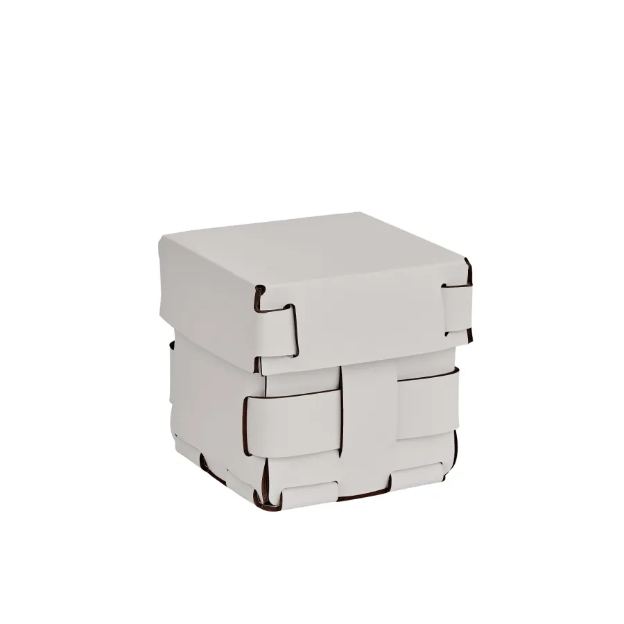 obrazek 1 Mały beżowo-szary sześcienny koszyk Bottega 12x12xH13 cm