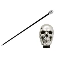 Picture Prestigious black walking stick with a handle in the shape of a silver skull - Pasotti