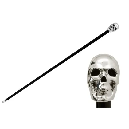 Zdjęcie Prestiżowa czarna laska z uchwytem w kształcie srebrnej czaszki - Pasotti