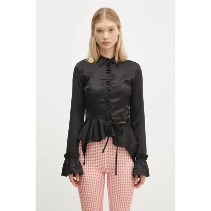 Zdjęcie Ottolinger koszula Rouched Longsleeve Blouse damska kolor czarny regular z kołnierzykiem klasycznym 1110105921