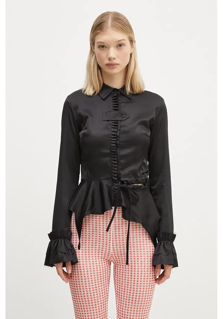 obrazek 1 Ottolinger koszula Rouched Longsleeve Blouse damska kolor czarny regular z kołnierzykiem klasycznym 1110105921