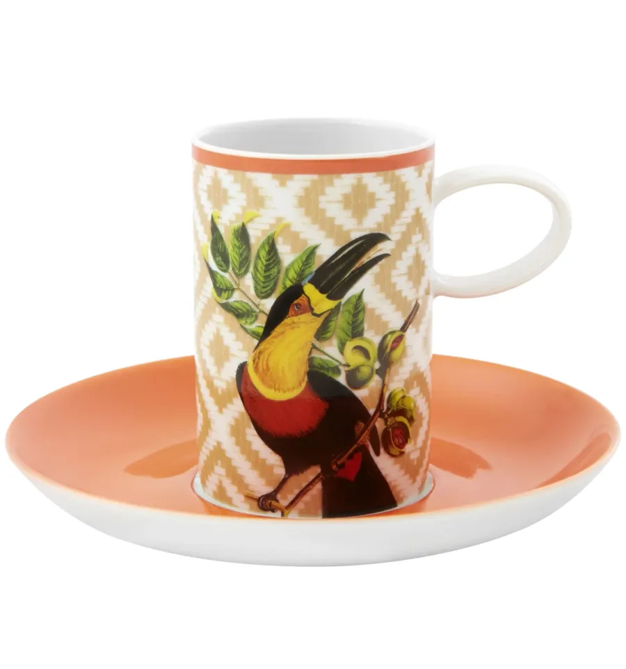 obrazek 1 Porcelanowa filiżanka do kawy ze spodkiem Olhar o Brasil z przedstawieniem ptaka na gałęzi - Vista Alegre