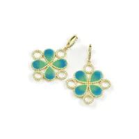 Picture Elegant 18K Gold Plated Silver Earrings White Cubic Zircons Gradient Green Nail Polish