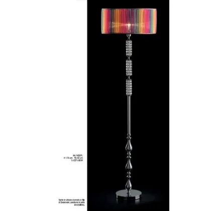 Zdjęcie Lampa podłogowa z chromowanego mosiądzu z rzędami Swarovskiego i kloszem z tęczowego jedwabiu – Il Paralume Marina