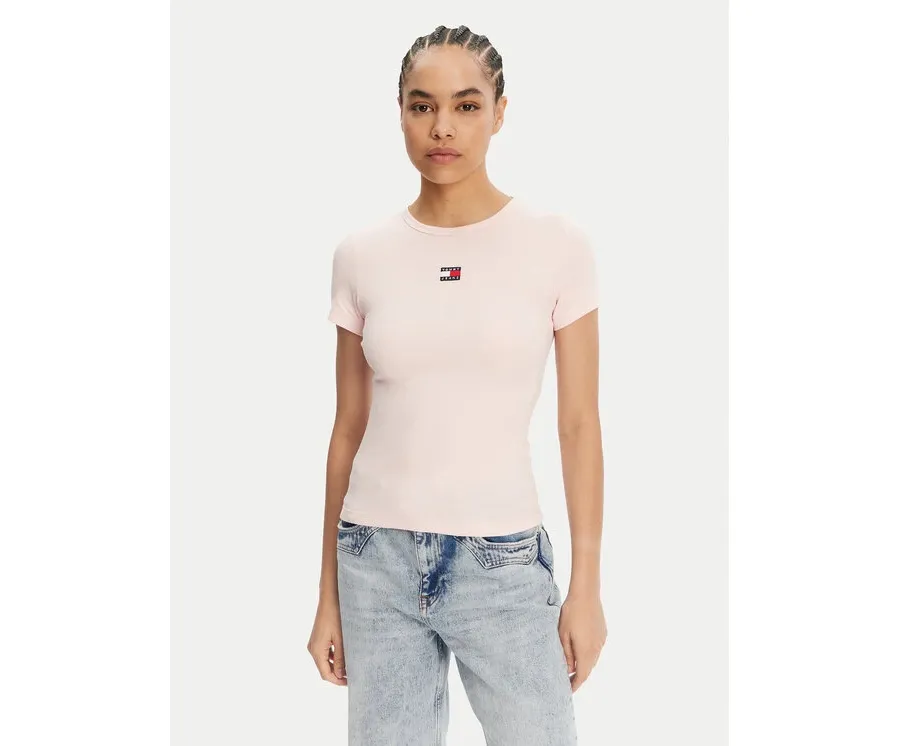 obrazek 1 Tommy Jeans T-Shirt Badge DW0DW17881 Różowy Slim Fit