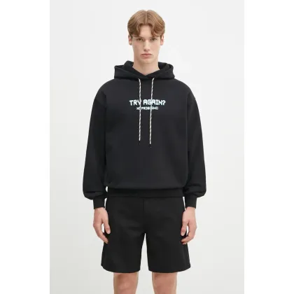 Zdjęcie No Problemo bluza bawełniana Try Again Hoodie męska kolor czarny z kapturem z nadrukiem NP2001103