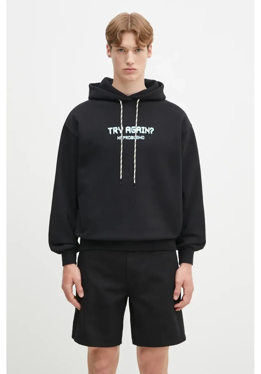 obrazek 1 No Problemo bluza bawełniana Try Again Hoodie męska kolor czarny z kapturem z nadrukiem NP2001103