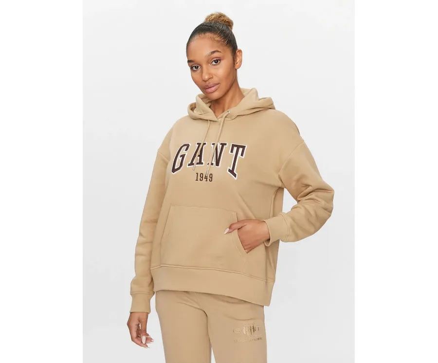 obrazek 1 Gant Bluza Rel Logo Hoodie 4200726 Khaki Relaxed Fit