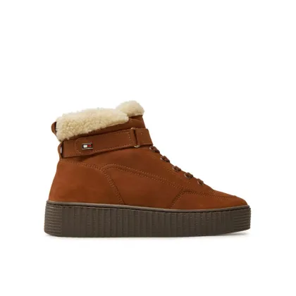 Zdjęcie Tommy Hilfiger Botki Faux Fur Nubuck Low Lace-Up FW0FW08172 Brązowy