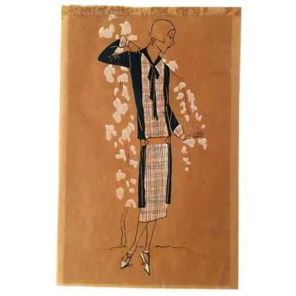Picture Sketch - a model of a dress drawn in ink and watercolor on paper from the beginning of the 20th century