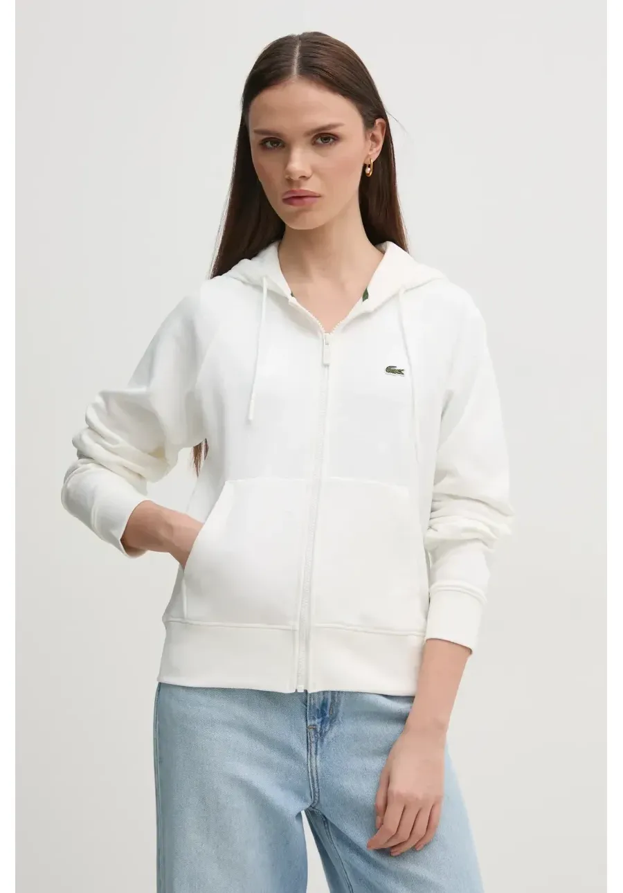 obrazek 1 Lacoste bluza damska kolor biały z kapturem gładka