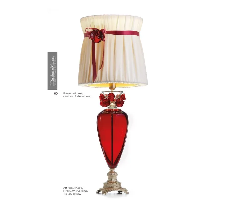 obrazek 1 Lampa stołowa z czerwonego kryształu florenckiego i odlewanego mosiądzu - Il Paralume Marina