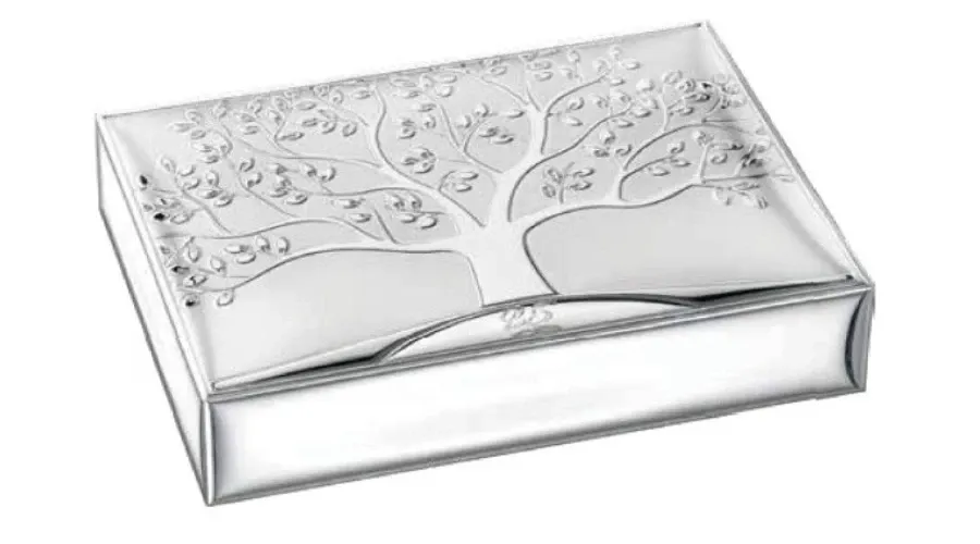 obrazek 1 Luksusowe srebrne pudełko 15х20 cm na 25 rocznicę ślubu zdobione motywem drzewa