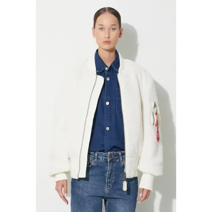 Zdjęcie Alpha Industries kurtka bomber Ma-1 Teddy damski kolor beżowy przejściowa oversize 108102.16-KREMOWY