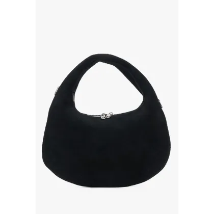 Zdjęcie Estro: Mała czarna torebka damska do ręki z weluru naturalnego