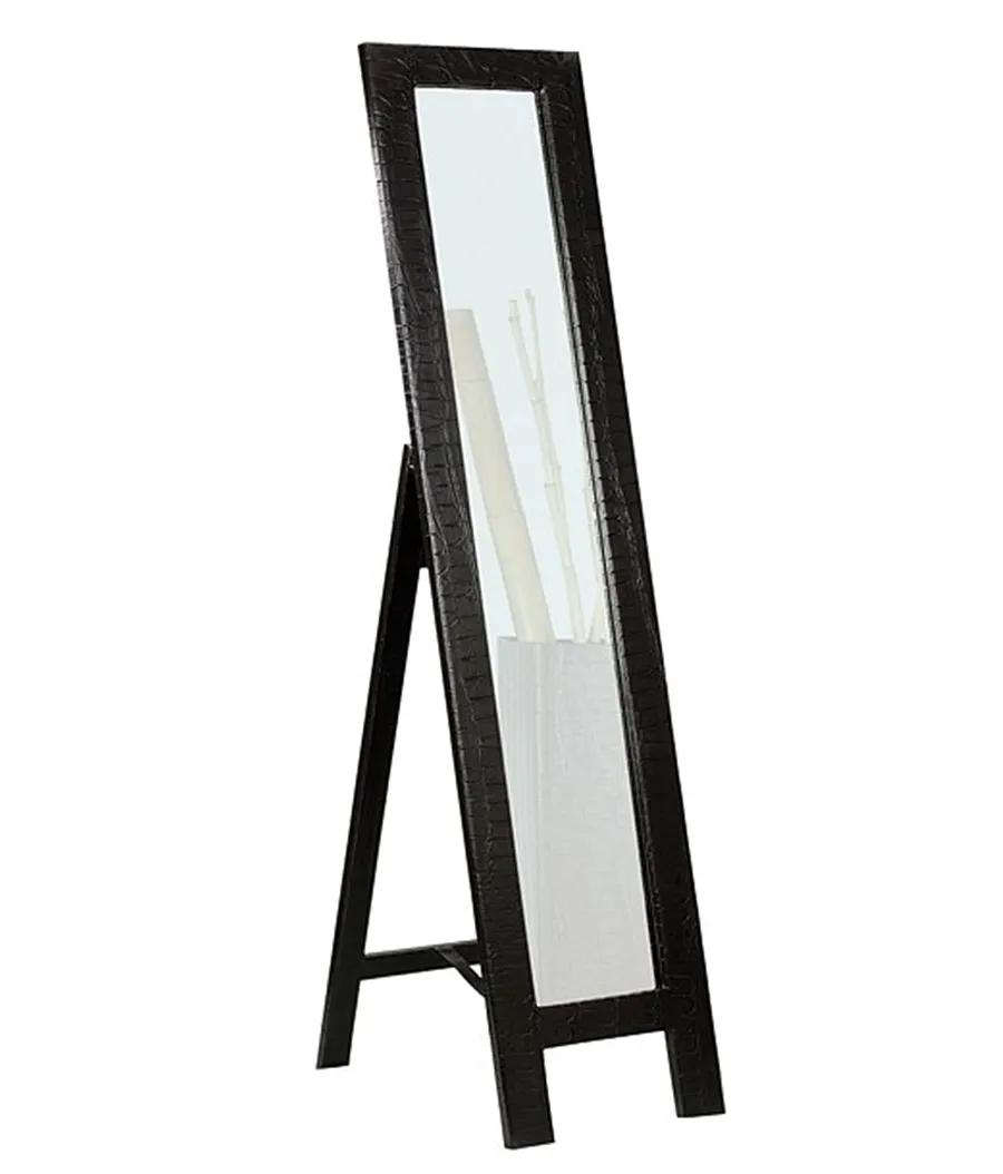 minimalistyczne lustro oprawione w naturalną skórę