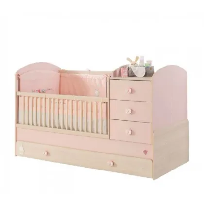 Zdjęcie Wielofunkcyjne łóżeczko niemowlęce w różowych barwach - Cilek