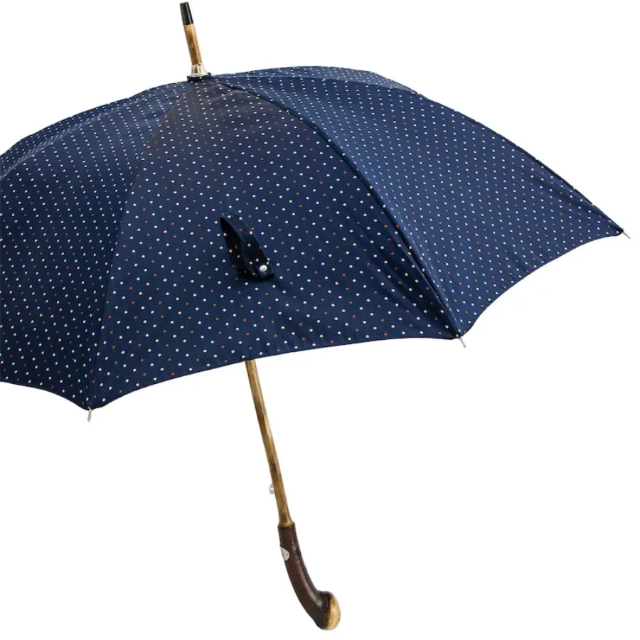obrazek 7 Ekskluzywny granatowy parasol męski z rączką z drewna kasztanowca – Pasotti