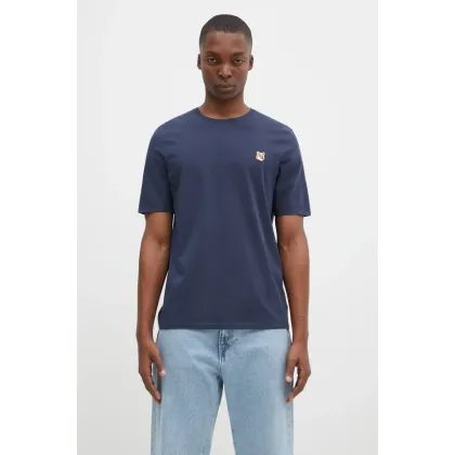 Zdjęcie Maison Kitsuné t-shirt bawełniany Fox Head Patch Regular Tee Shirt męski kolor granatowy z aplikacją LM00104KJ0008