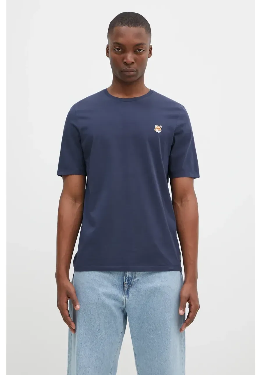 obrazek 1 Maison Kitsuné t-shirt bawełniany Fox Head Patch Regular Tee Shirt męski kolor granatowy z aplikacją LM00104KJ0008