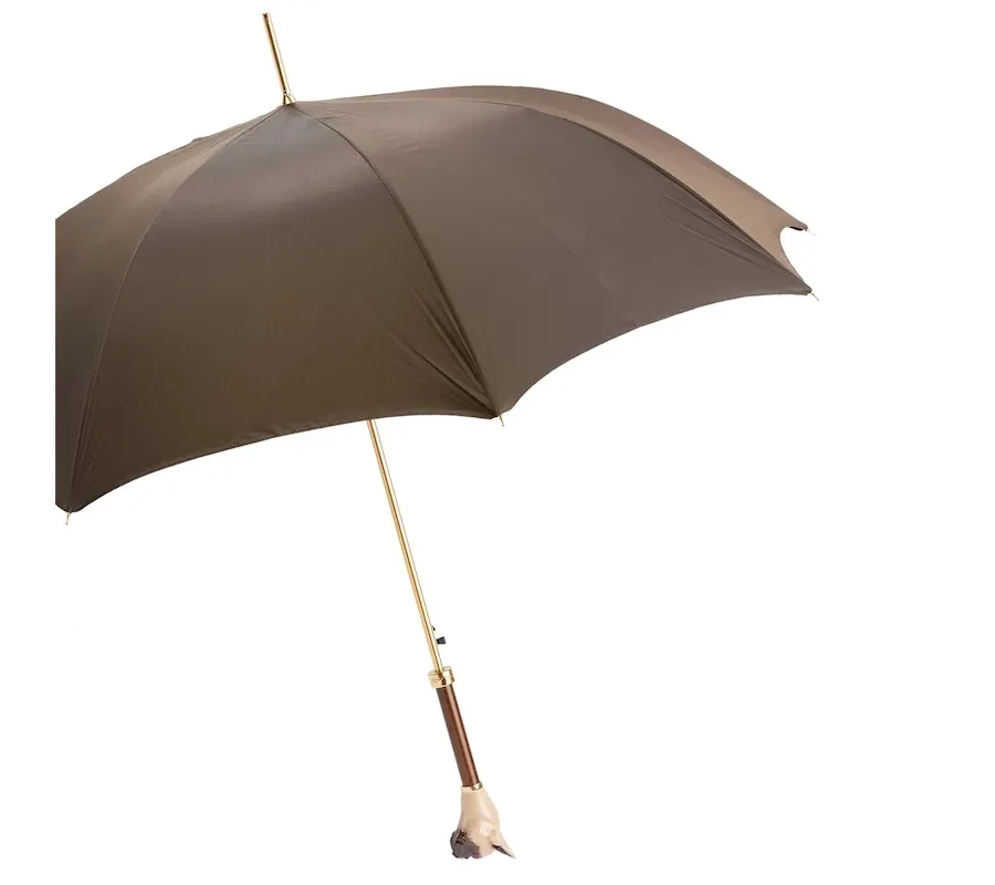 obrazek 7 Piękny stylowy brązowy parasol męski z rączką w kształcie głowy buldoga francuskiego – Pasotti