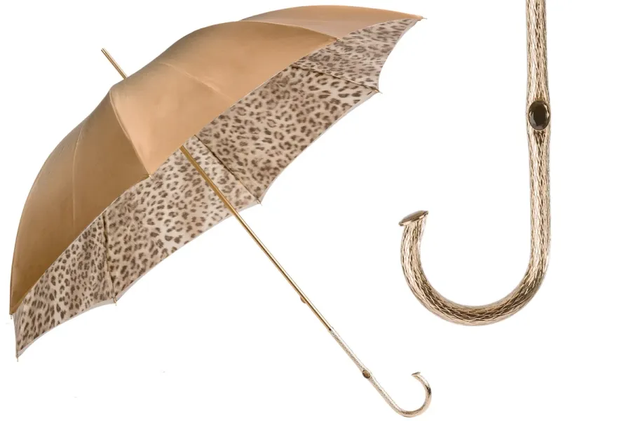 obrazek 1 Wyjątkowy beżowy parasol damski zdobiony motywem skóry leoparda – Pasotti