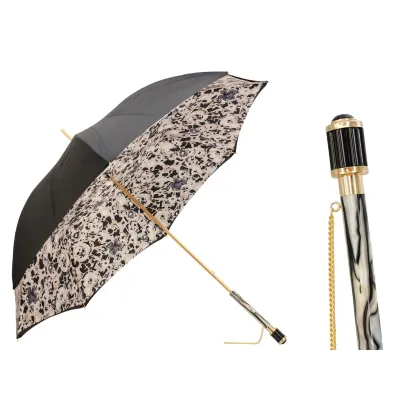 Zdjęcie Klasyczny parasol damski w kolorze czarno-beżowym – Pasotti