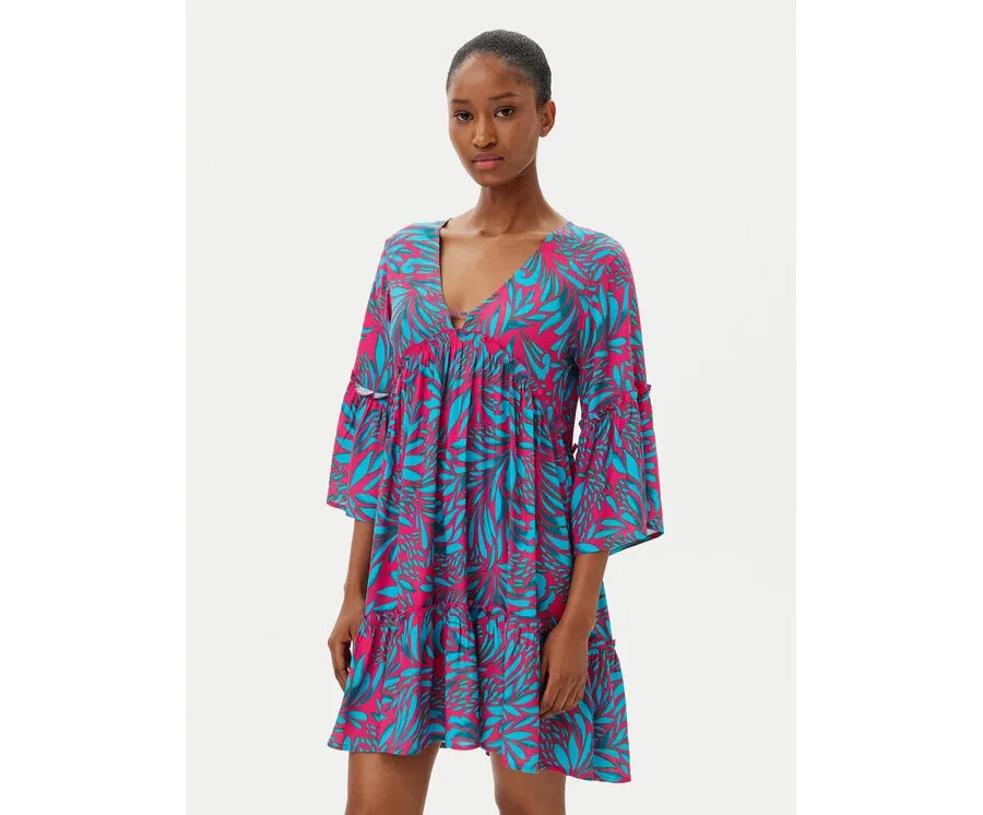 obrazek 1 Selmark Sukienka letnia BL798 Turkusowy Relaxed Fit