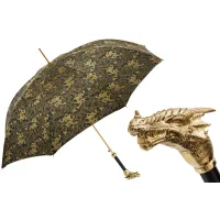 Picture Exclusive dark green men's umbrella with a beautiful handle in the shape of a dragon's head - Pasotti