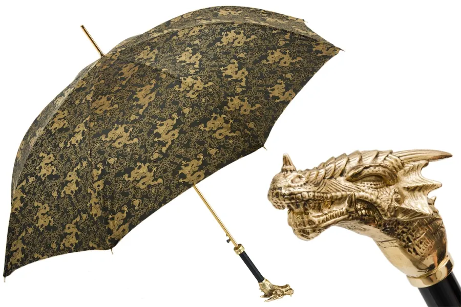 obrazek 1 Ekskluzywny ciemnozielony parasol męski z piękną rączką w kształcie głowy smoka - Pasotti