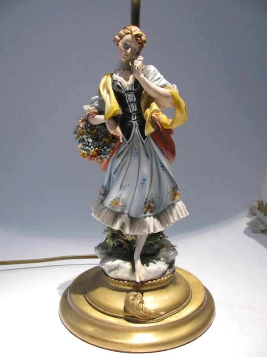 obrazek 7 Para porcelanowych lamp G. Pellati, przedstawiających go i ją, sygnowana na złotej podstawie