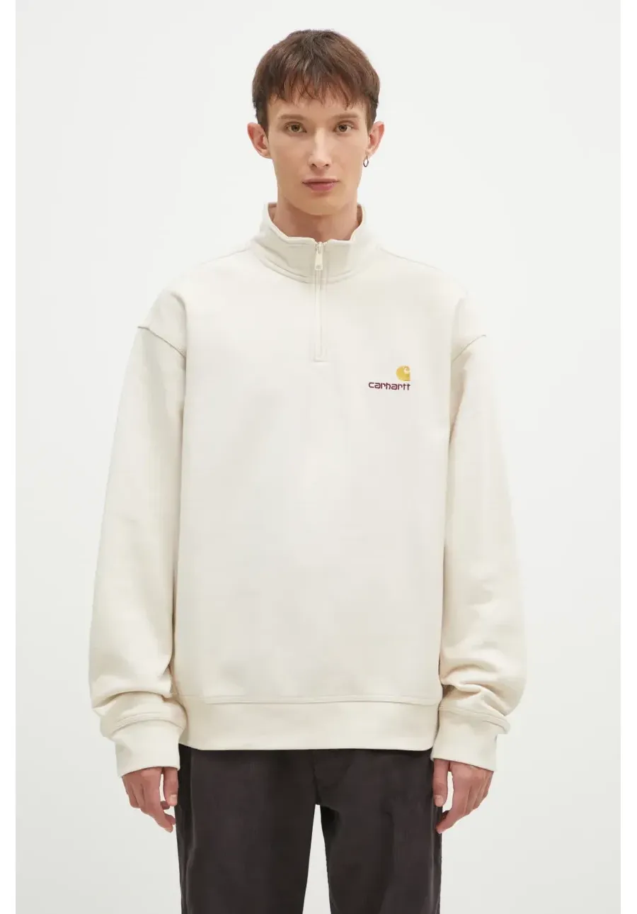 obrazek 1 Carhartt WIP bluza Half Zip American Script Sweat męska kolor beżowy gładka I027014.MOOXX