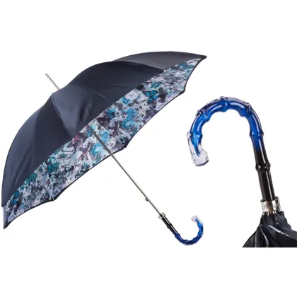 Zdjęcie Oryginalny granatowy parasol damski zdobiony motywem motyli – Pasotti