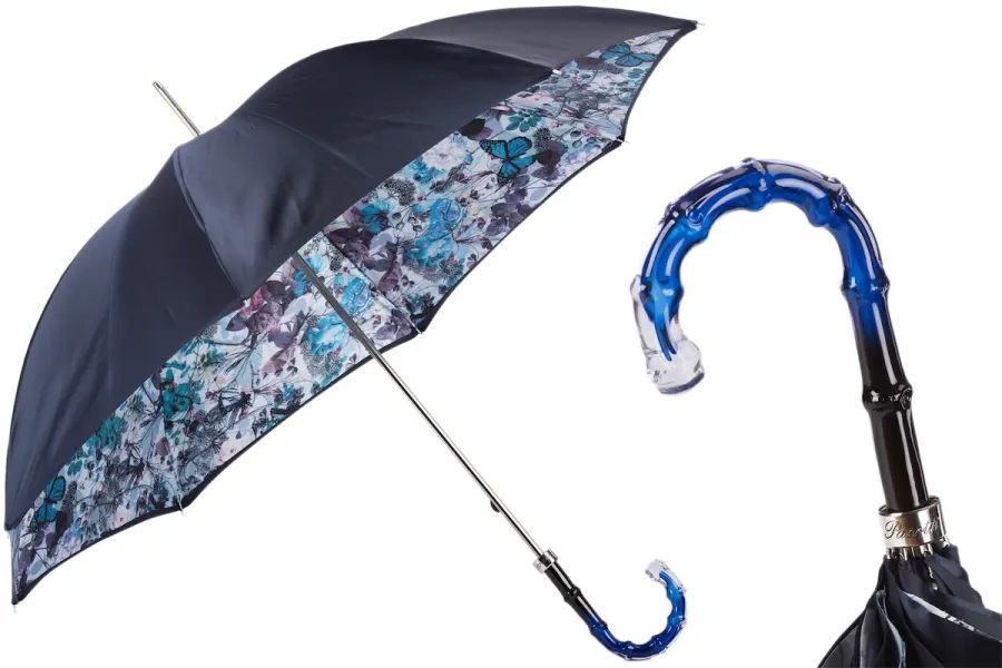 obrazek 1 Oryginalny granatowy parasol damski zdobiony motywem motyli – Pasotti