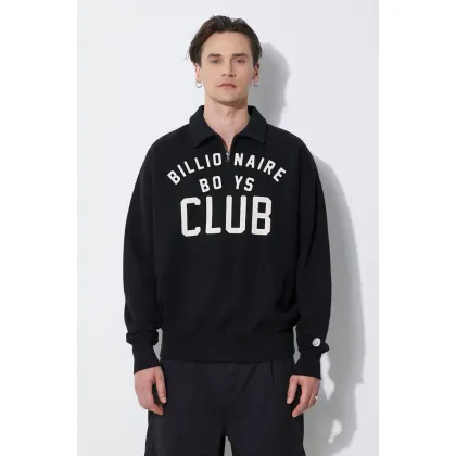 Zdjęcie Billionaire Boys Club bluza bawełniana Collared Half Zip Sweater kolor czarny z nadrukiem B24125