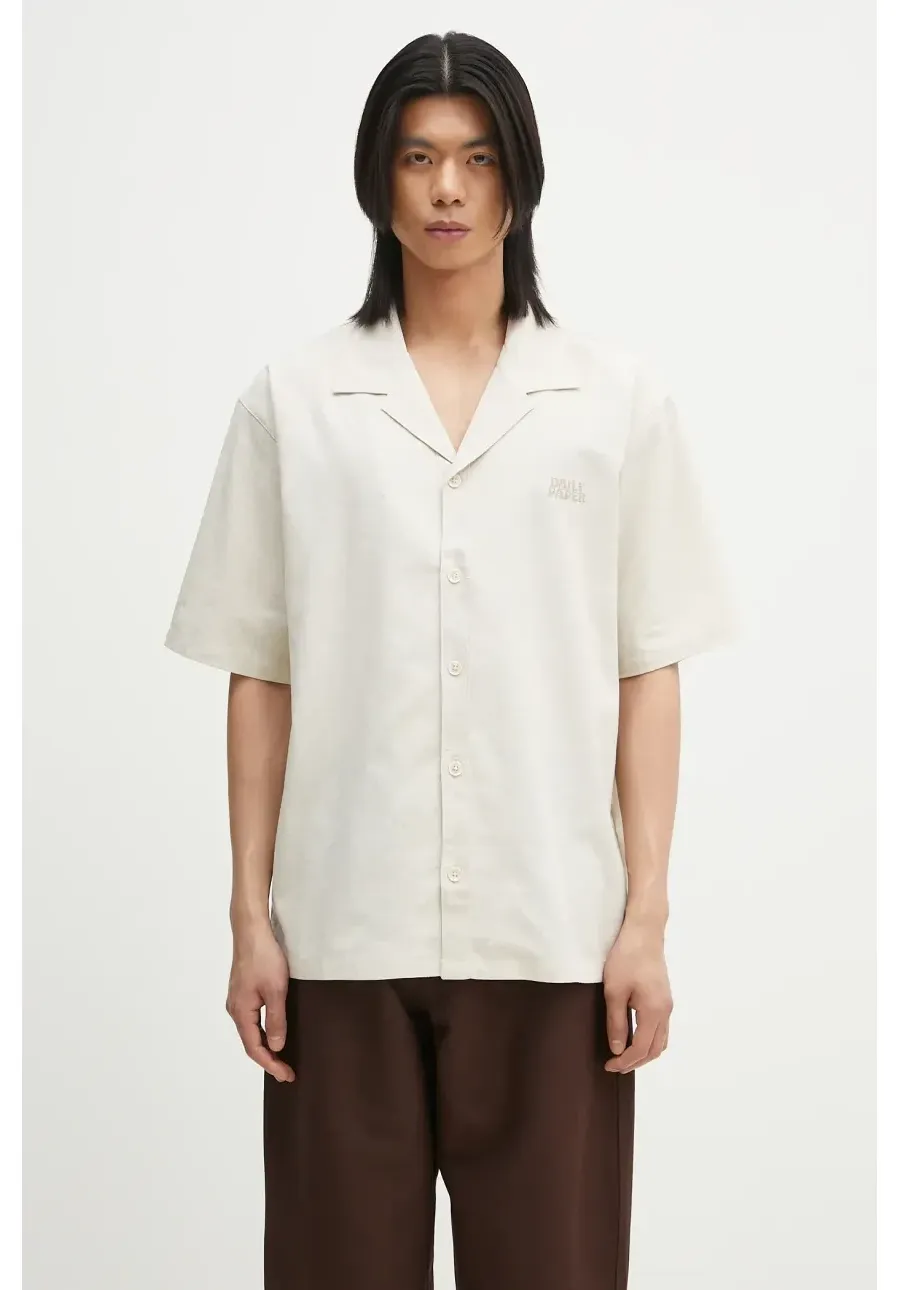 obrazek 1 Daily Paper koszula Linen Ss Shirt męska kolor beżowy relaxed z kołnierzykiem klasycznym 2511123