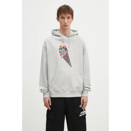 Zdjęcie ICECREAM bluza bawełniana Cone Man Popover Hood męska kolor szary z kapturem z nadrukiem IC24487