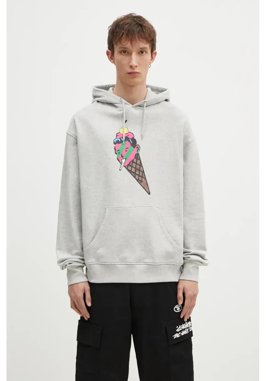 obrazek 1 ICECREAM bluza bawełniana Cone Man Popover Hood męska kolor szary z kapturem z nadrukiem IC24487
