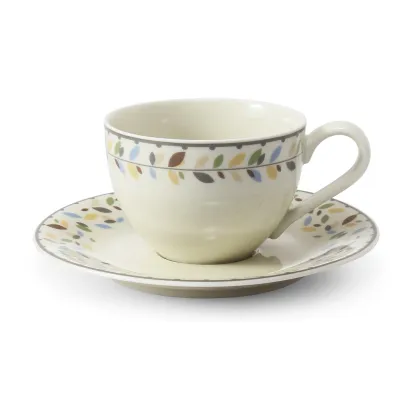 Zdjęcie Stylowa porcelanowa filiżanka ze spodkiem w kolorze kości słoniowej z  kolekcji NatureLine - wariant 1 – Leander